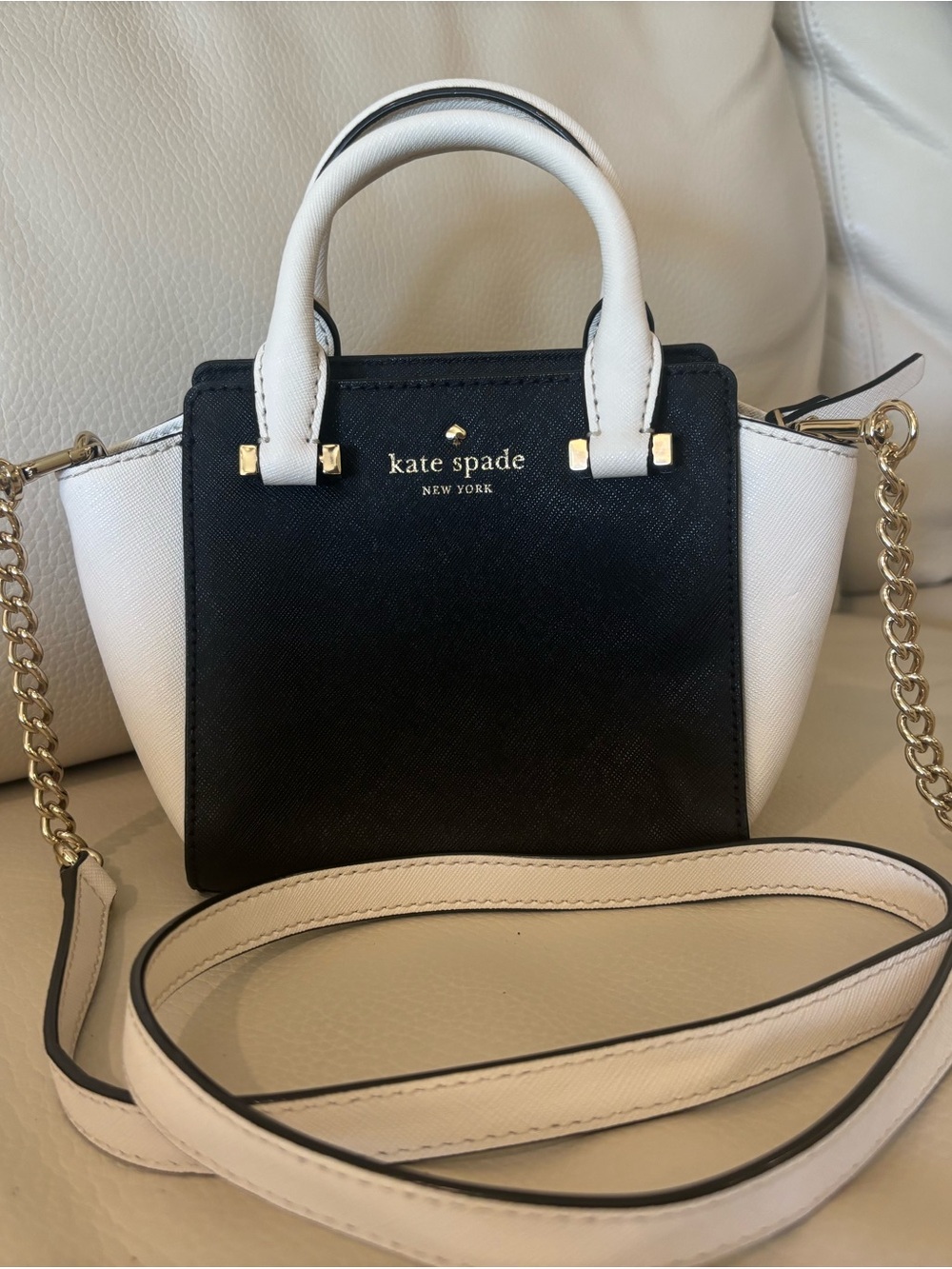 kate spade Black and White Mini Satchel with Gold Chain